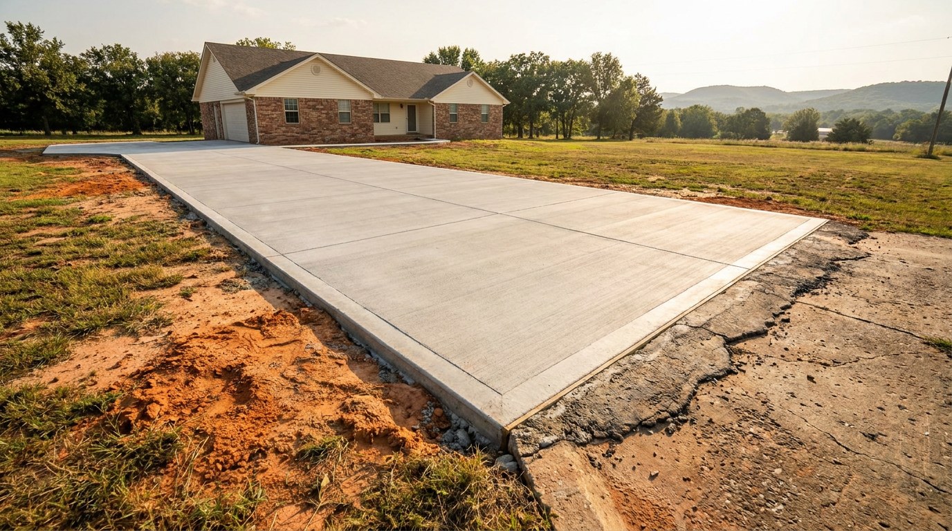 Concrete driveway installation in Ardmore Oklahoma Carter County red clay soil summer heat residential