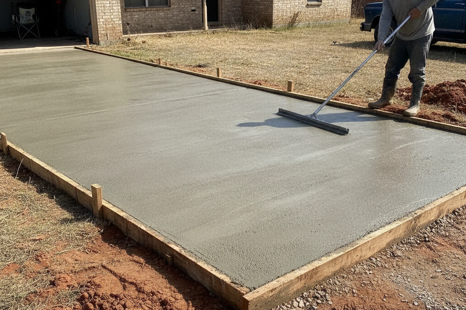 Concrete driveway installation Ardmore Oklahoma Carter County red clay soil summer heat residential Ray south-central Oklahoma